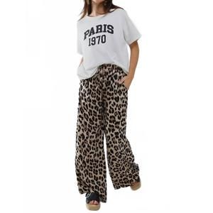 NEW Q2 leopard satin tie waist pants in beige